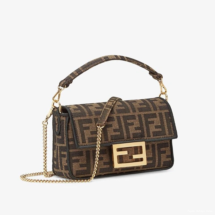 Cheap Fabric Mini Brown Motif In Baguette Fendi Bag FF 0805